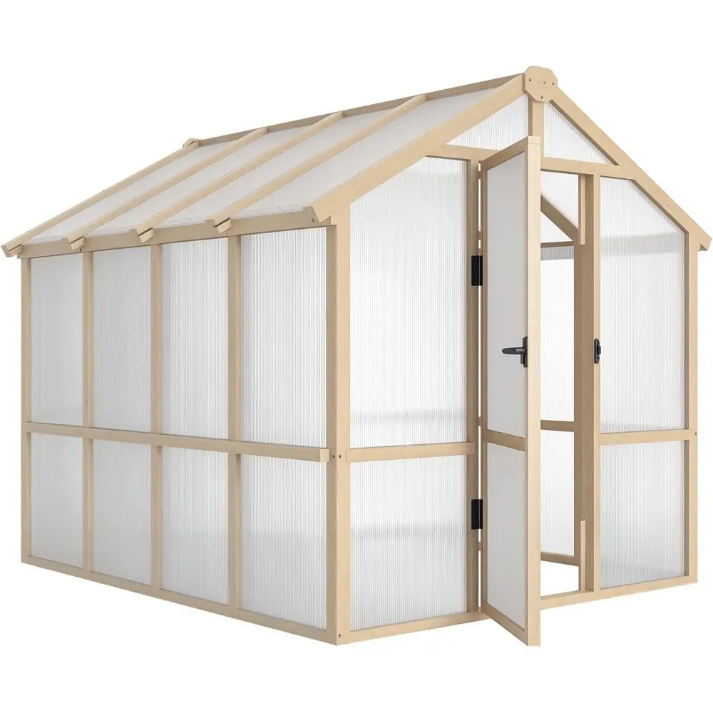 

Теплица из поликарбоната размером 8 x 6,6 футов с улучшенными панелями, деревянной дверью, вентиляционным отверстием на крыше — коричневая уличная зимняя солнечная комната для сада