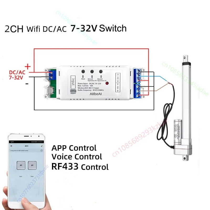 DC 5V 12V 24V 32V 2 Channel WIFI Smart Life Motor Controller Smart Home,RF433 Remote,2CH Pulse Relay for Alexa Google Alice