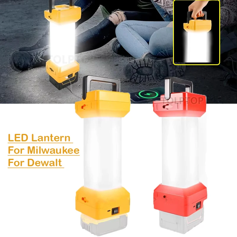 1500LM Portable Flashlight For Dewalt/Milwaukee Battery LED Camping Lantern Emergency Lamp Work Light with USB Rechargeable 2in1