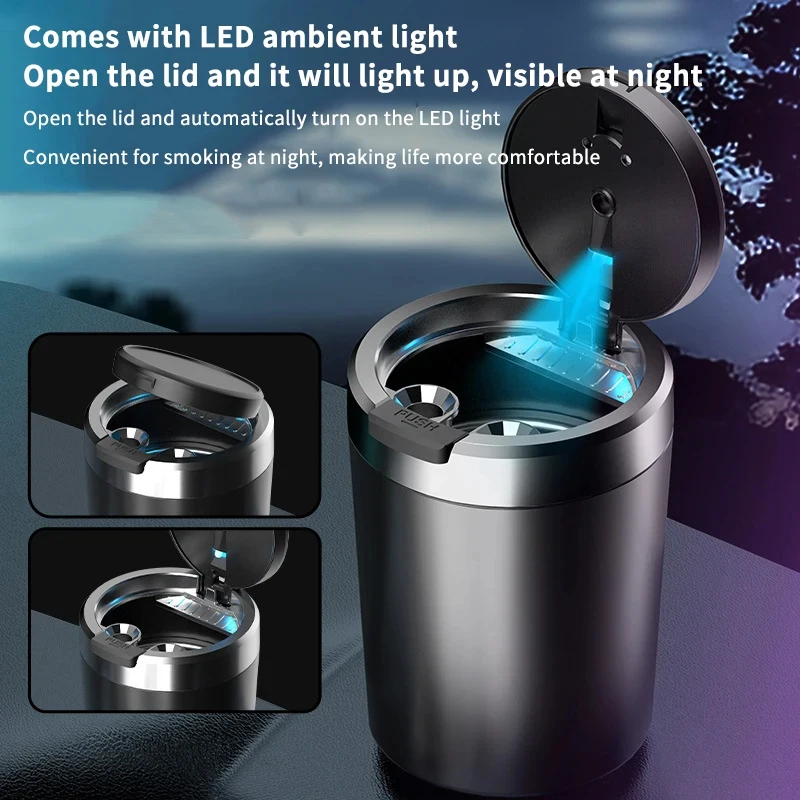 Cinzeiro Automotivo Universal de Liga com Luz LED, Suporte para Cigarros Retardador de Chamas, Acessórios Automotivos 1 Peça