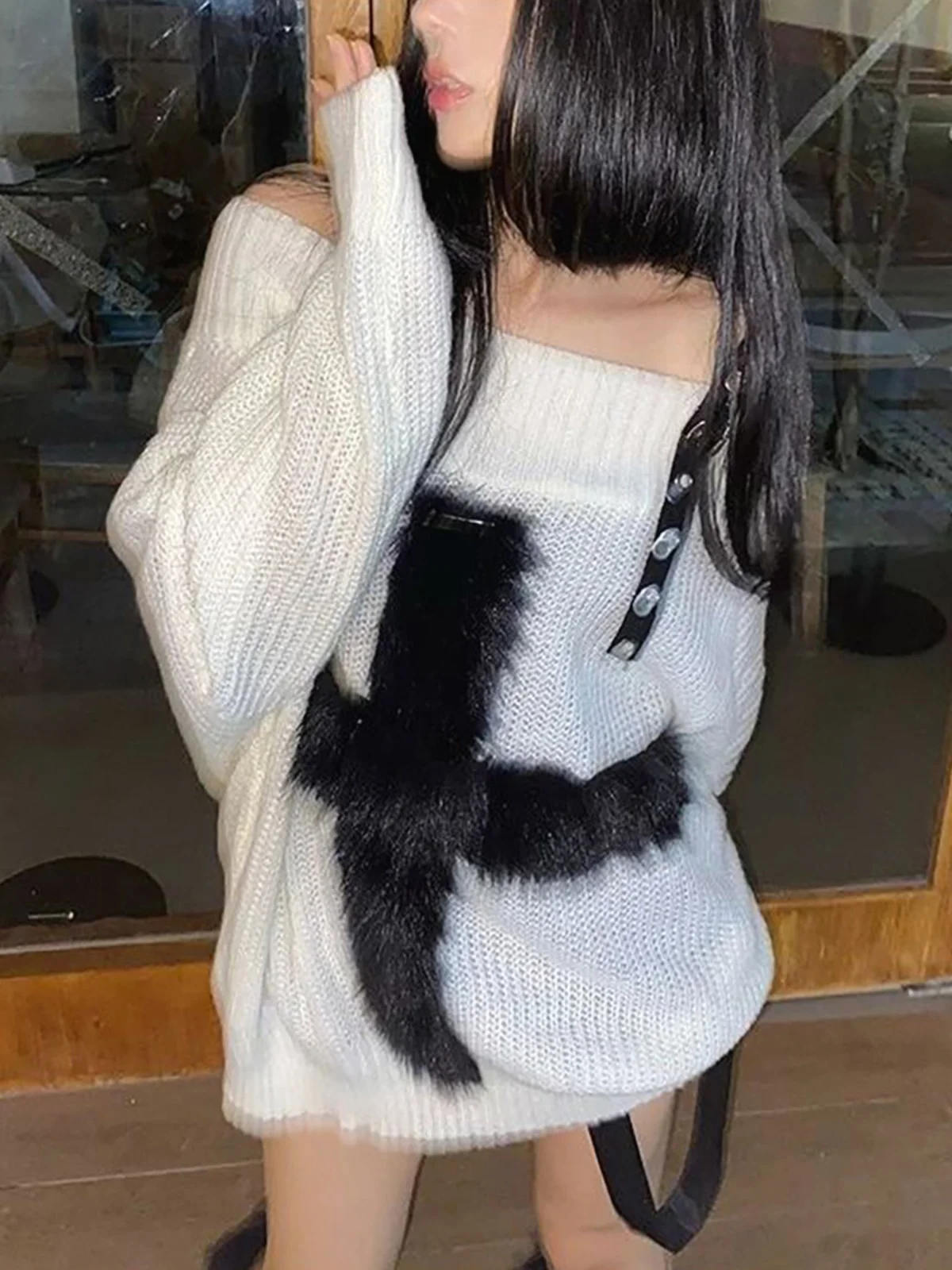 

Women White Pullover Knitted Sweater Harajuku Y2k Long Sleeves Slash Neck Sweater Jumper Vintage 2000s Aesthetic Clothes 2025