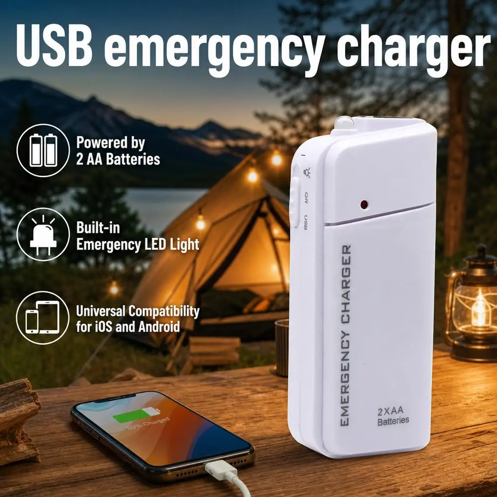 500mA Emergency Charger USB Emergency Charger 2AA Battery Portable Power Bank With LED Lighting