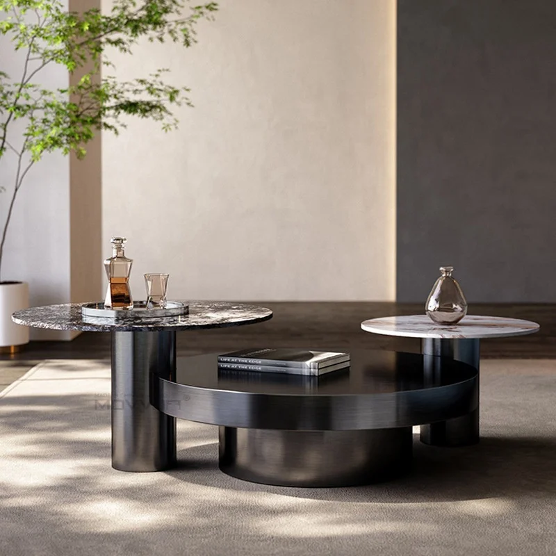 Luxury Modern Farmhouse Style Round Stone Coffee Table Set for Living Room Kitchen Bedroom or School Use Home Furniture