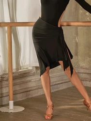 ZYM Latin Dance Skirt with Black Rhinestones Elegant Latin Camp Training Practice Wear Jet-black Skirt #24091