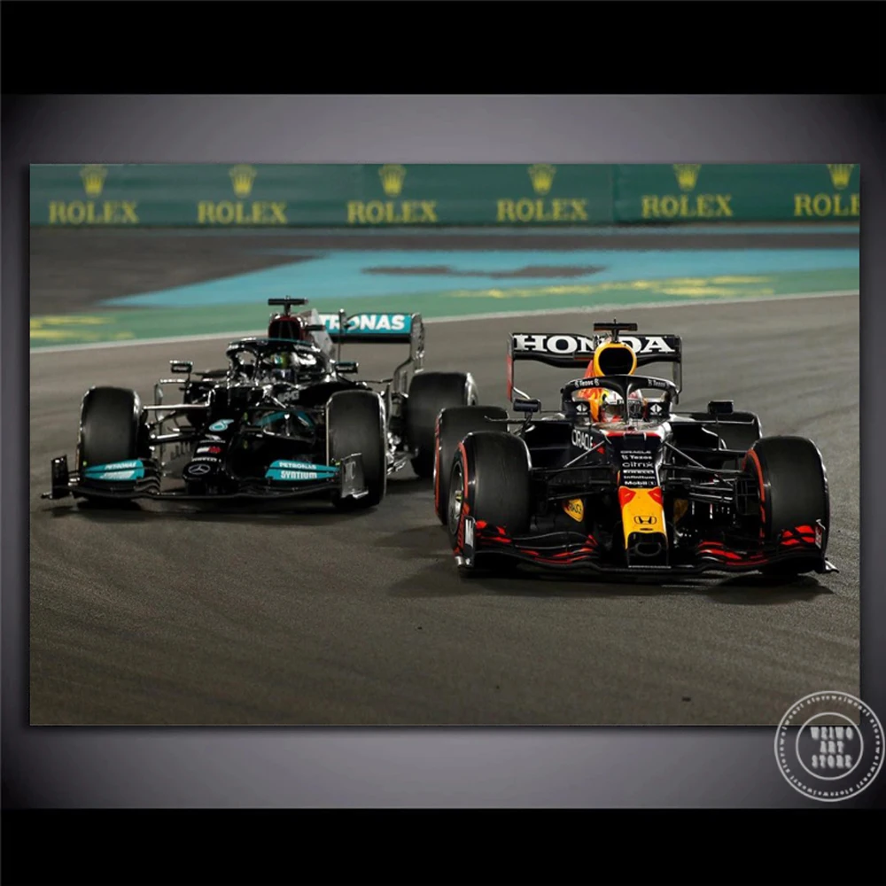 ملصق ماكس وهاميلتون 2021 F1 أبوظبي سباق الجائزة الكبرى قماش يطبع اللوحة الفورمولا 1 سباق جدار الفن لغرفة المعيشة ديكور