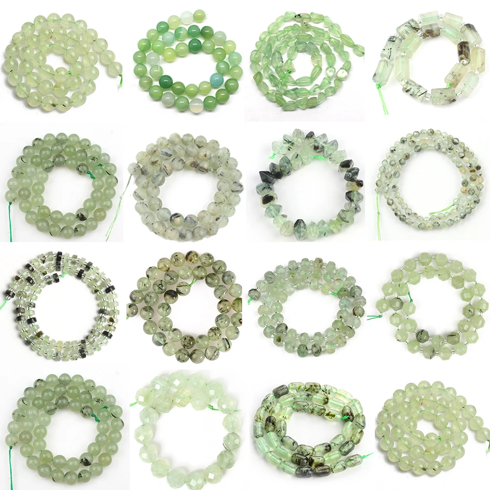 A+ Natural Stone Green Prehnite Beads Mix Shape Loose Spacer Beads Jewelry Making DIY Bracelet Necklaces Accessory 4-12mm