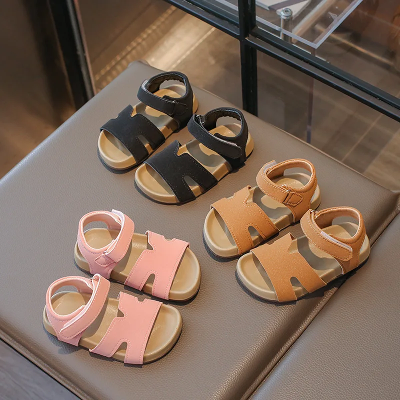 Summer Kid Wide Strap Breathable Shoe Girls Open-Toe Beach Sandals Soft-Soled Flat Shoe Non-Slip Casual Shoe Outdoor Casual Shoe