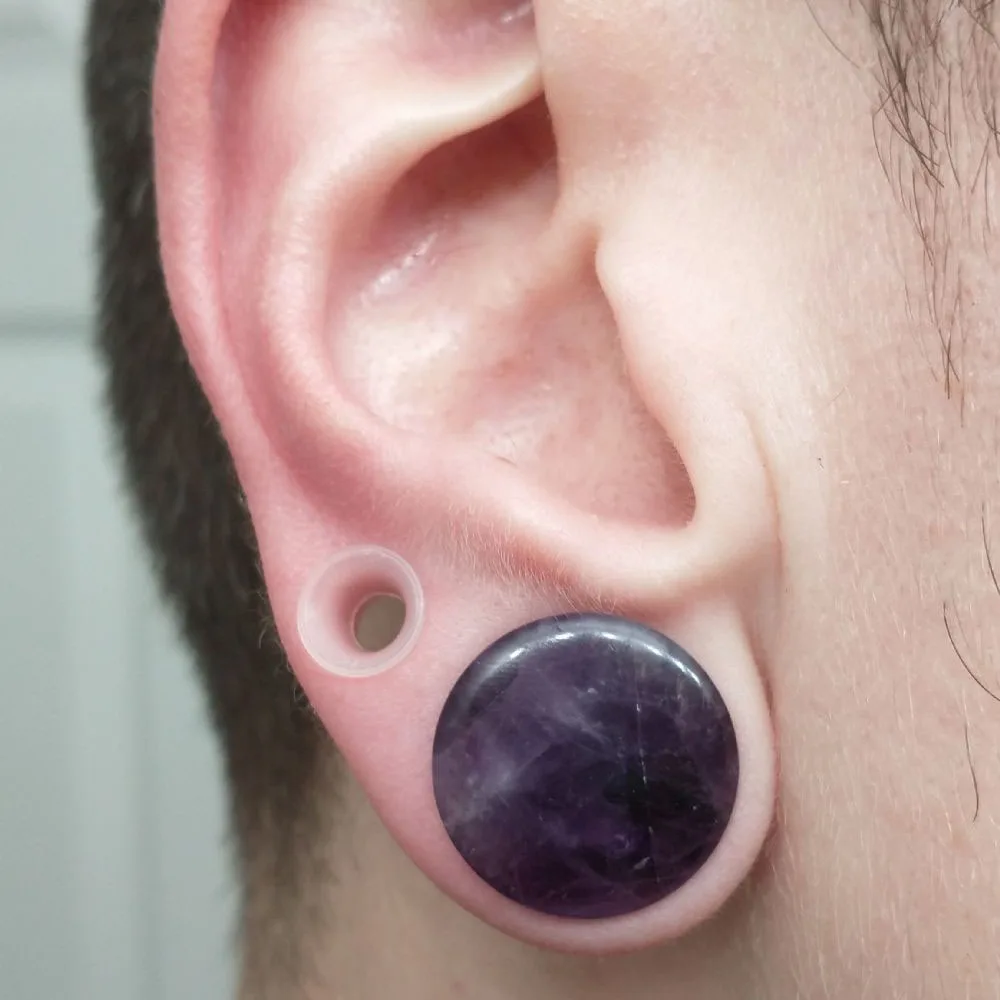 Natural Stone Ear Plugs Tunnels Single Flare Ear Gauges Expanders With Black O‑Ring Unisex Body Piercing Ear Stretcher Jewelry