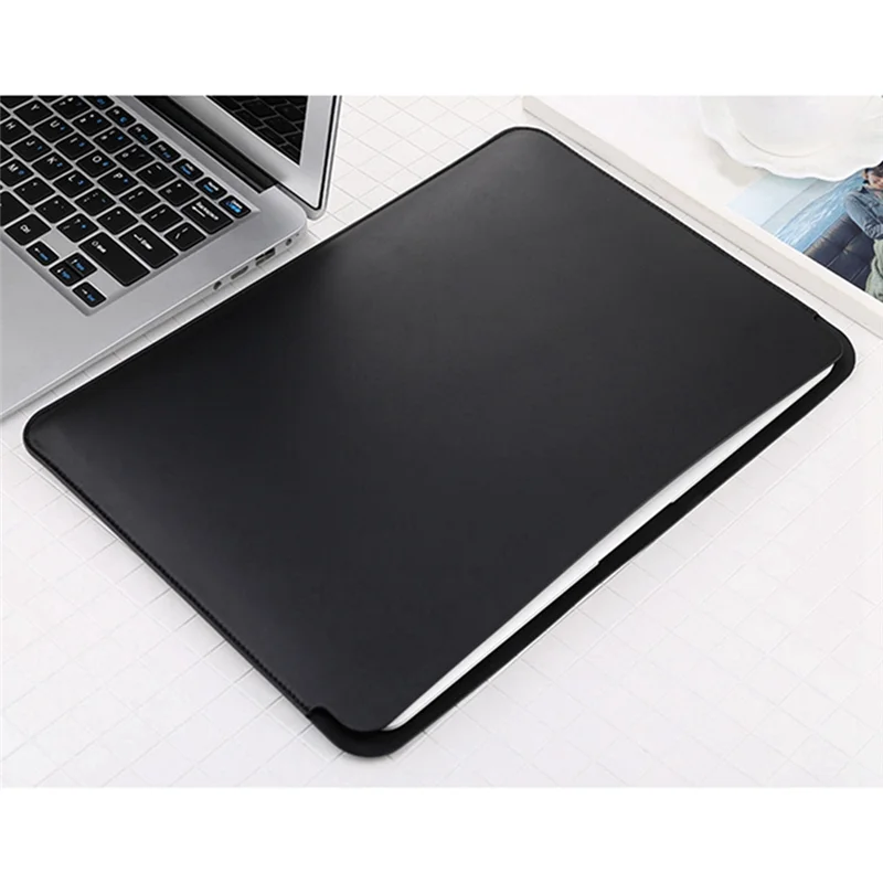 For Macbook 2019/2018 General Purpose 13.3 Air/Pro Laptop Leather Laptop Bag Tablet Case Protective Sleeve,Black