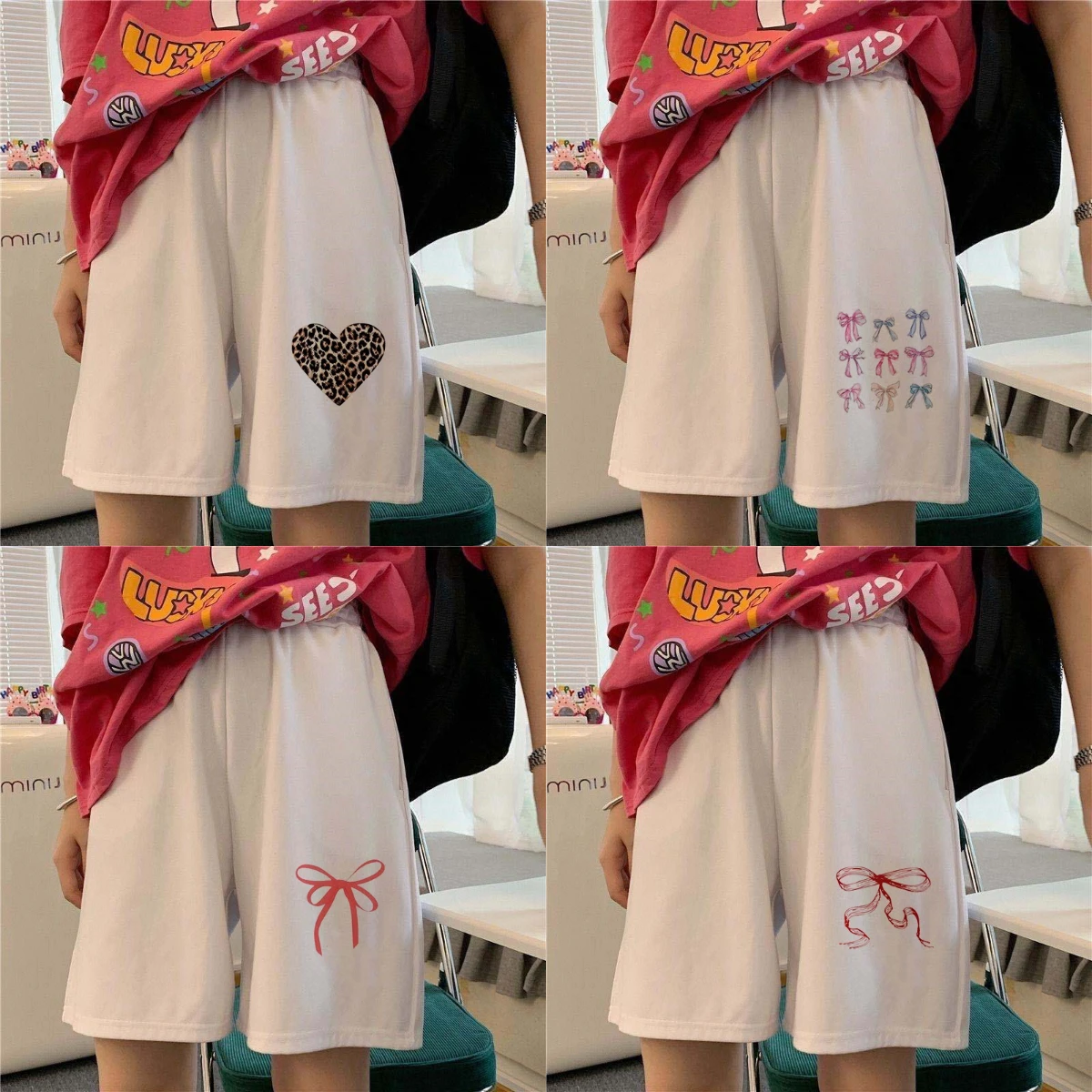 2025 nuevo variado bordado encantador niñas verano moda pantalones cortos mujeres Harajuku elasticidad suelta elegante Wideleg Casual estilo Simple