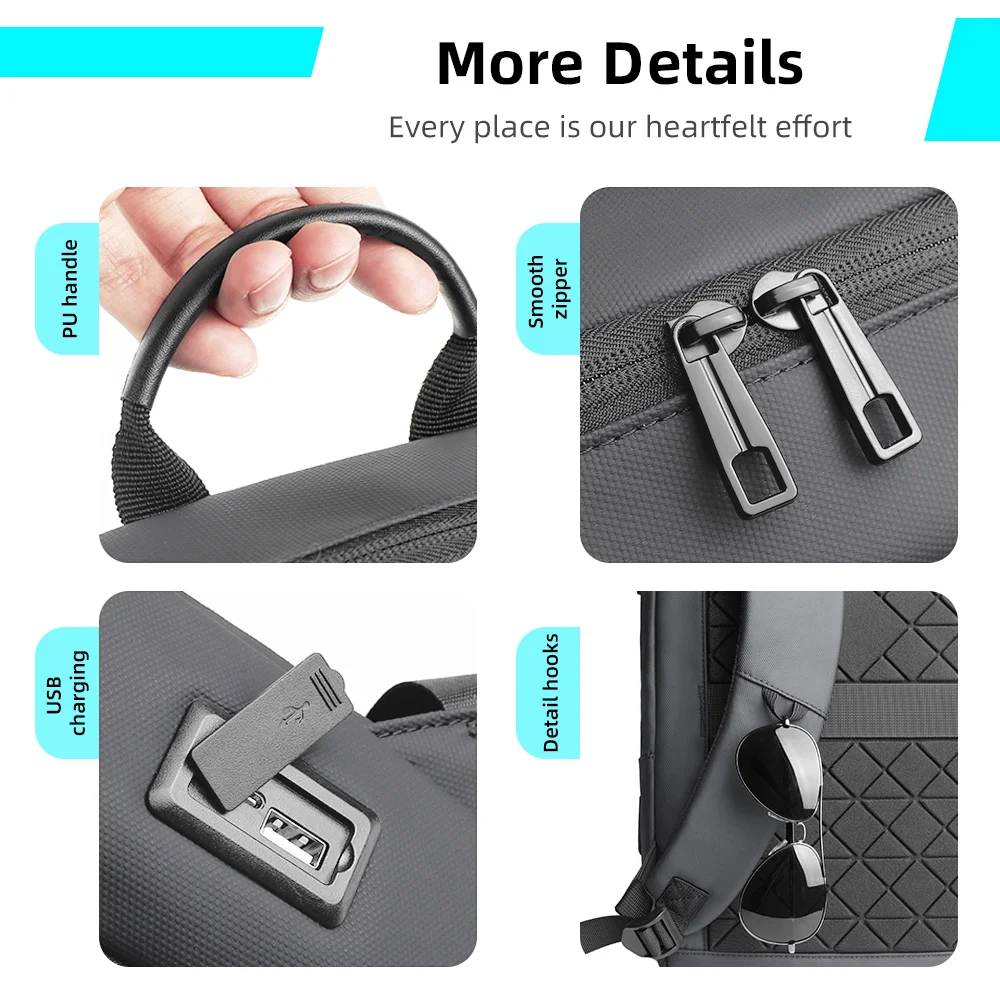 حقيبة ظهر للعمل خفيفة الوزن من HK للرجال مقاومة للماء مقاس 15.6 بوصة للكمبيوتر المحمول مع منفذ USB حقيبة كمبيوتر جامعية مضادة للسرقة للعمل