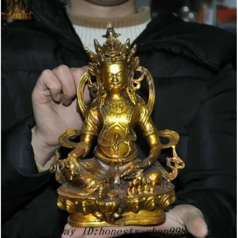 Old Tibetan Buddhism Bronze gilt Yellow Jambhala Mammon Wealth god Buddha Statue