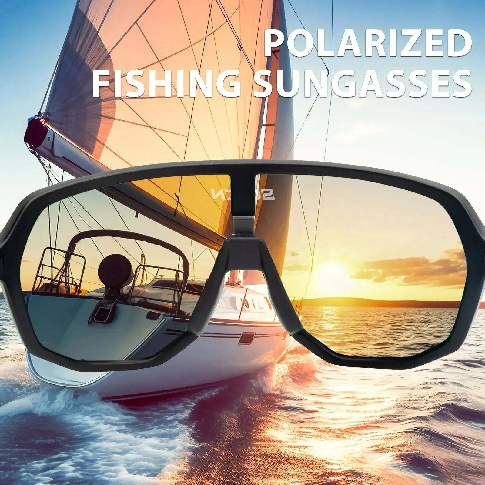 Scvcn Fishing Sunglasses Square Polarized UV400 Fishing Glasses For Men Women Driving Golf Running Cycling Glasses Eyewear