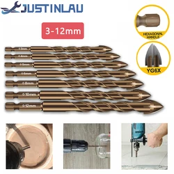 JUSTINLAU-brocas hexagonales cruzadas para azulejos, abridor de agujeros de hormigón de Cerámica y Vidrio, tamaños de taladro triangular de aleación 3/4/5/6/7/8/10/12mm