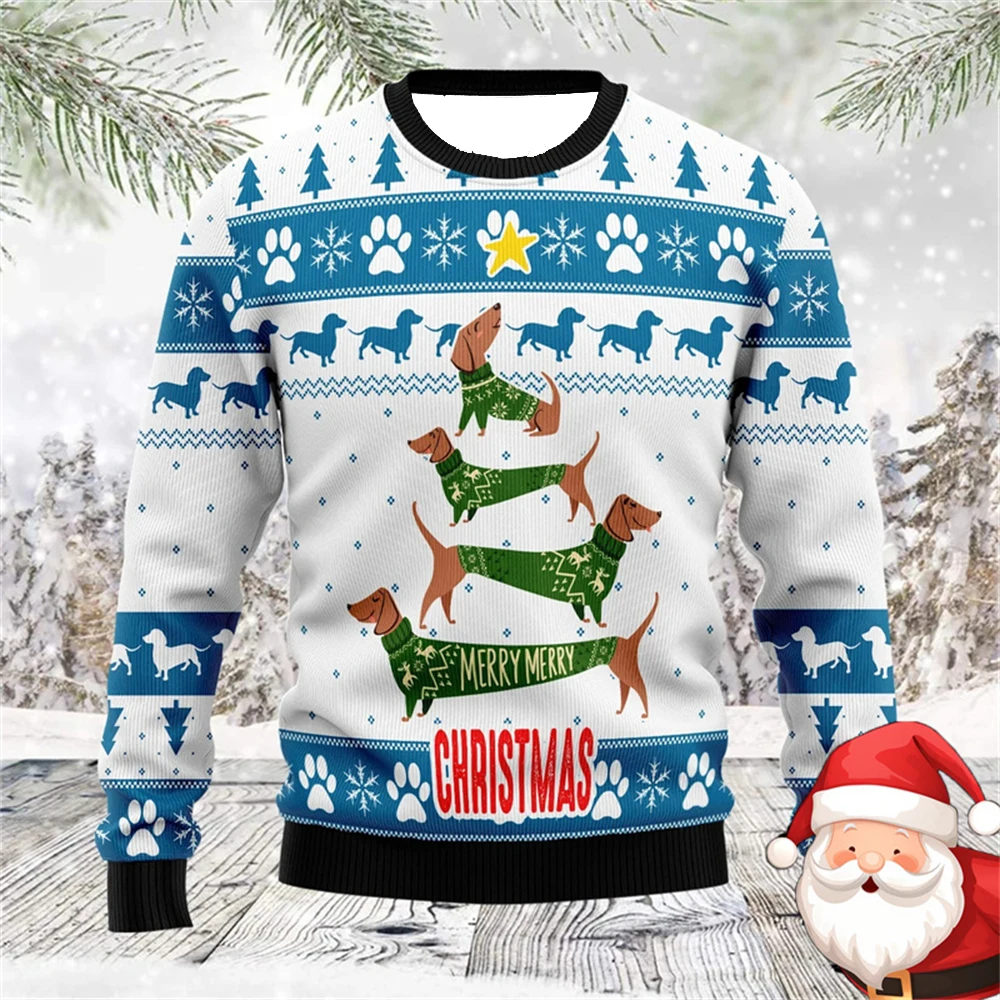 

Merry Christmas Dachshund Design Ugly Sweater For Women Casual Loose Fashion Ugly Sweaters Festival Funny Design Sweatshirts