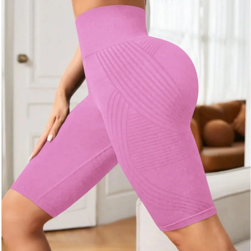 High Waisted Seamless Yoga Shorts Women Knited Slim Shorts Workout Running Linear Aesthetic Leggings Stretchy Hip Lift Shorts - Image 5
