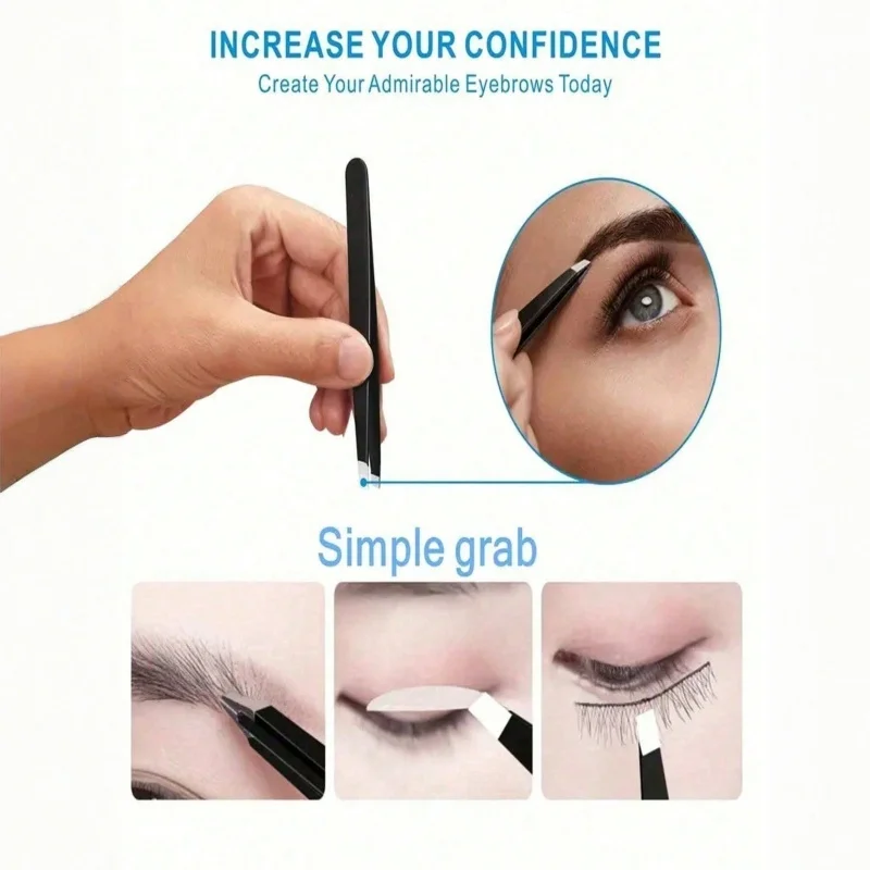 4피스 전문가용 핀셋 세트 눈썹 제거, 수염 제거, 스테인리스 스틸 각진 핀셋 도구 제모 도구