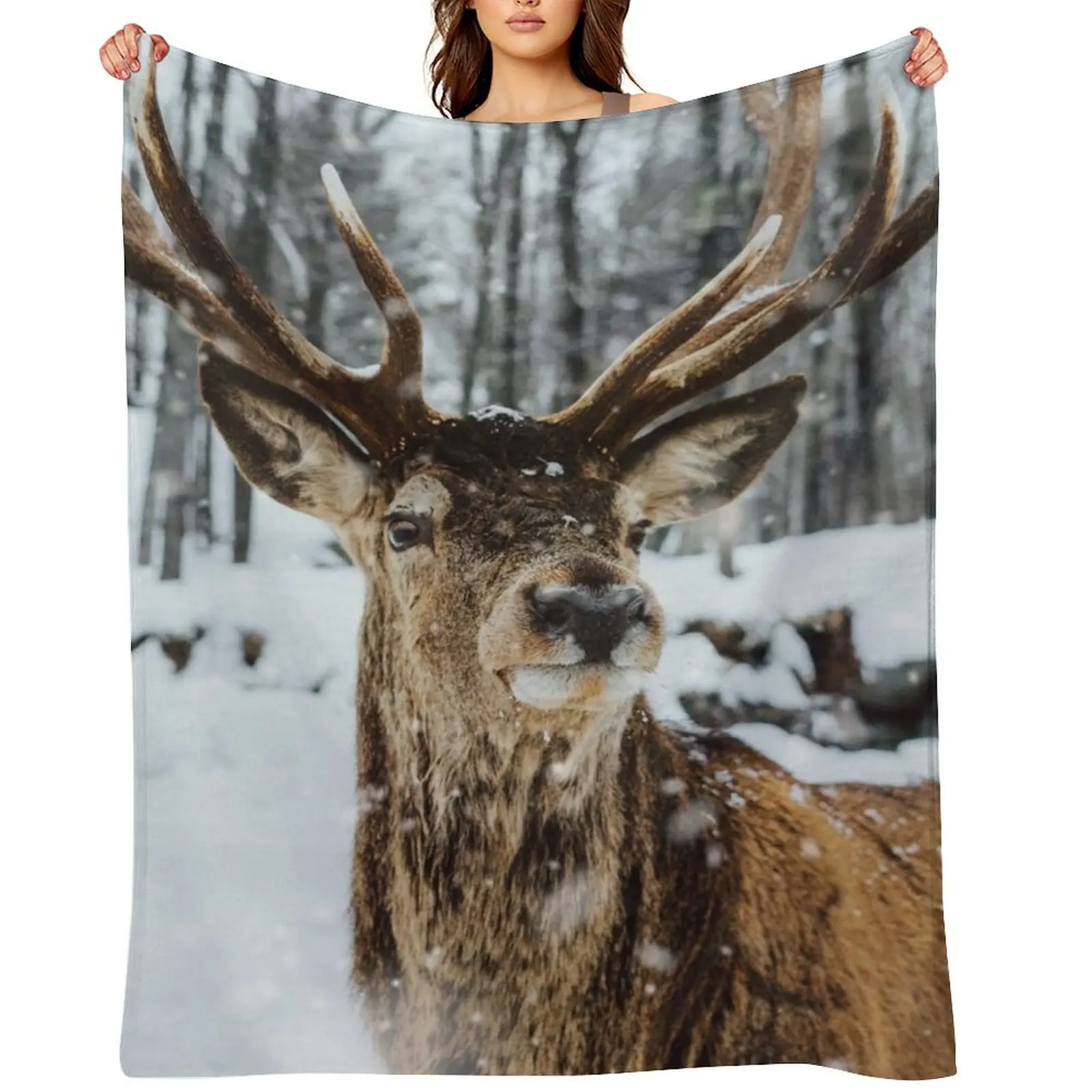

Deer in the snow Throw Blanket Vintage Tourist for sofa Fashion Sofas Blankets