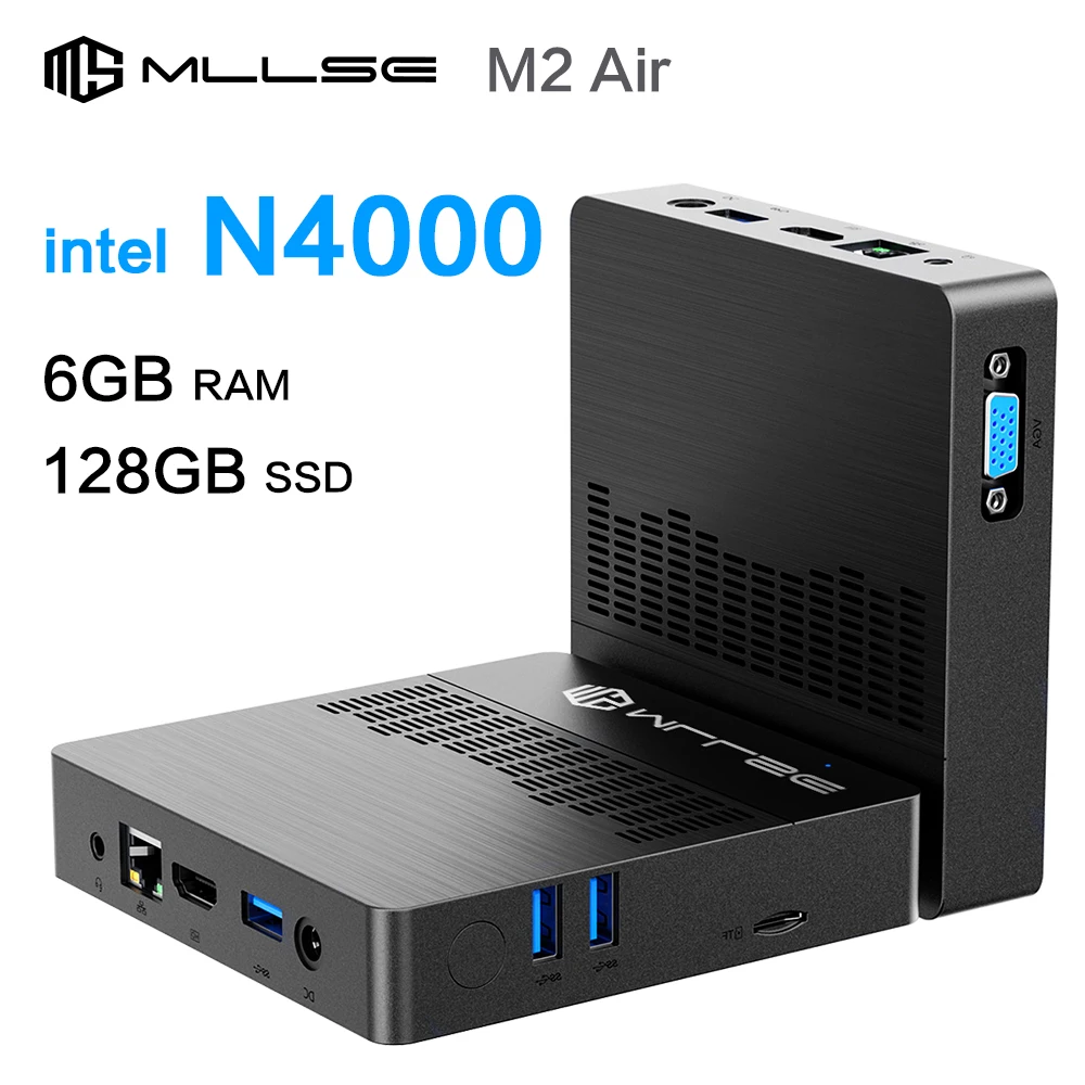 MLLSE Mini PC M2 Air Intel Celeron N4000 6GB RAM 128GB ROM Windows 11Pro WiFi-5 (2.4G & 5G) BT 4.2 HDMI VGA Mini Computer