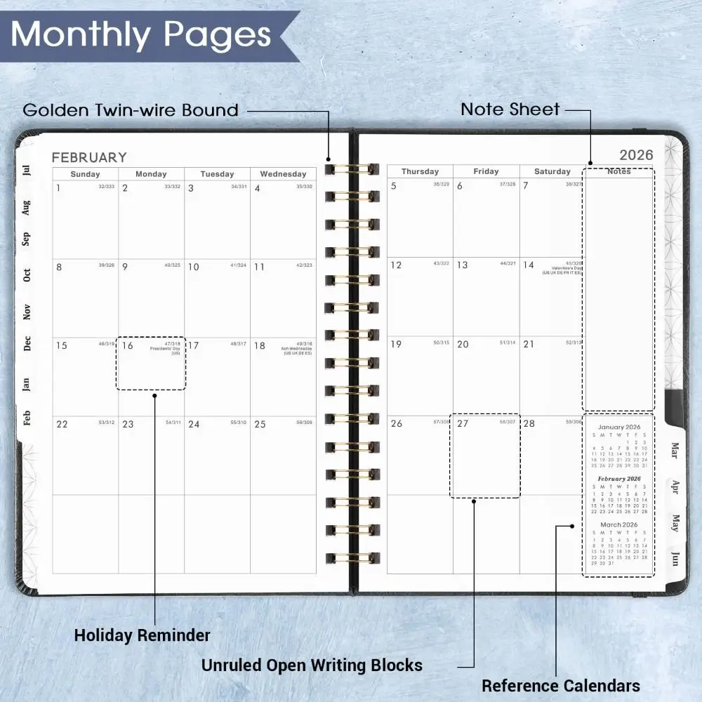 مخطط A5 2025-2026 أسبوعيًا وشهريًا من جلد البولي يوريثان دفتر التقويم جداول يومية مخطط أكاديمي للجيب الداخلي