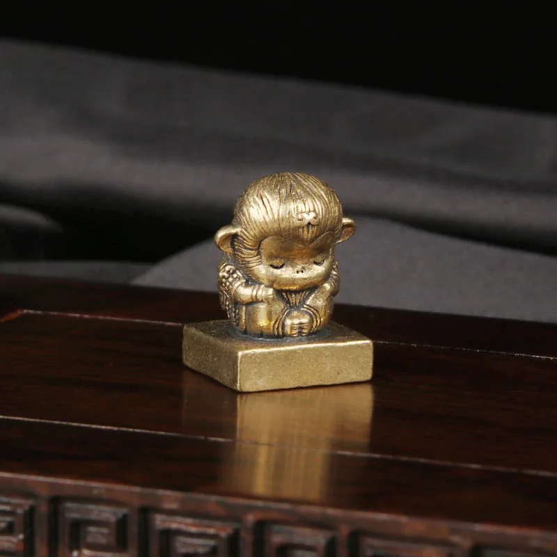 Brass Sun Wukong Desktop Ornament Supreme Treasure Copper Seal Creative Cultural And Decorative Bronze Ware Decor  Anime Figures