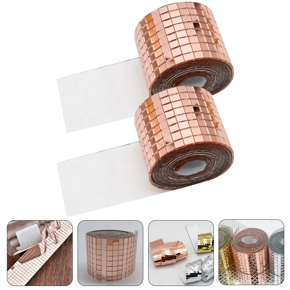 

Mosaic Wall Stickers Mirror Decorative Glass Fiber Kitchen Adhesive 2 Rolls Tile DIY Mosaic Decal Self Adhesive Home Bathroom