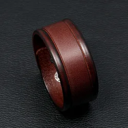 Modyle Fashion Wide Genuine Leather Bracelet Brown Black Wide Cuff Bracelets Bangles Vintage Punk Wristband Men Jewelry Gift