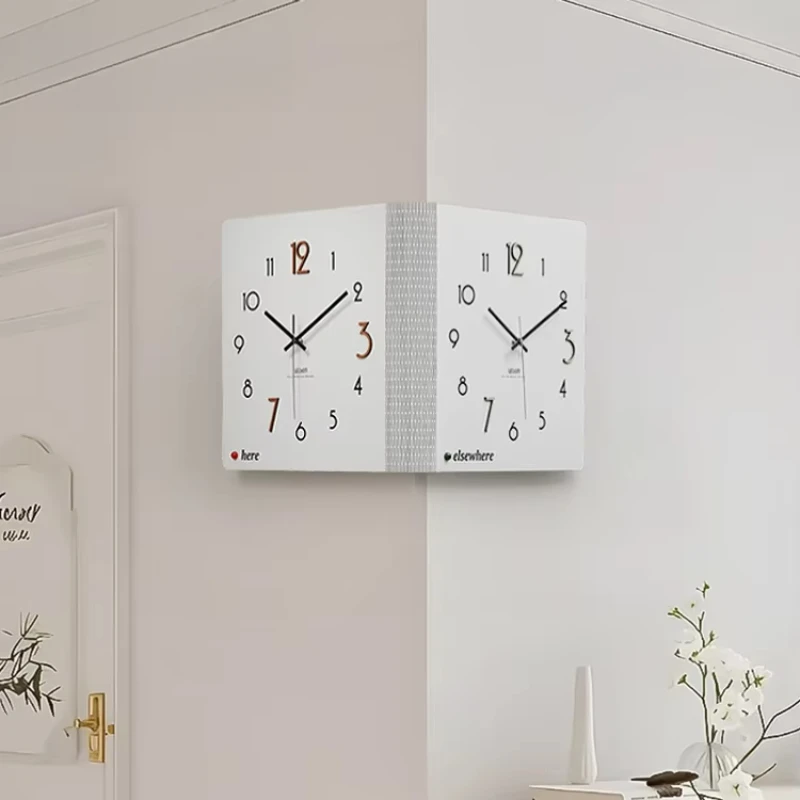 Modern Corner Clock,   New Double-Sided Timepiece, Creative Minimalist Wall Clock for Living or Dining Room, Trendy Home Clock