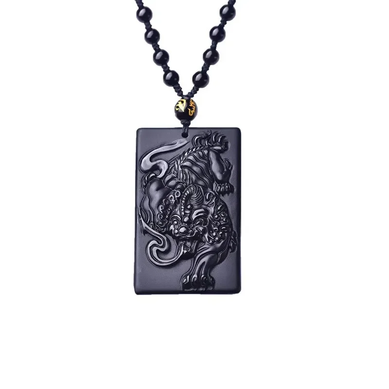 Obsidian square brand Pixiu pendant men's and women's necklace pendant jewelry
