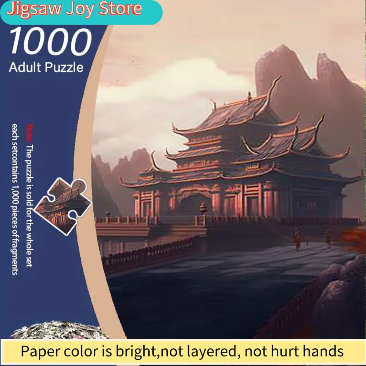 

Пазл из 1000 деталей для взрослых с изображением традиционного китайского многоэтажного здания с карнизами, покрытых туманом и краской.