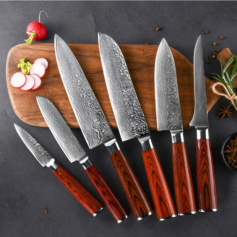 

Damascus Steel Kitchen Knives Japanese Santoku Chef Knife High Carbon VG10 Steel Nakiri Bread Utility Knife