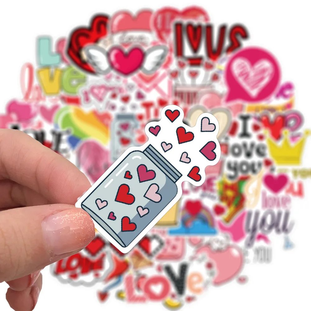 50 Stück „I Love You“-Valentinstag-Aufkleber, Geschenk für Liebhaber, DIY, Gitarre, Motorrad, Skateboard, Auto, Laptop, Kühlschrank, Aufkleber