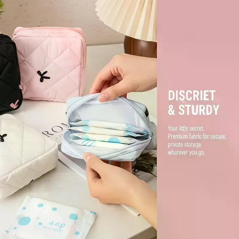Cute Large Capacity Sanitary Napkin Storage Bags Cartoon Bow Portable Girls Physiological Period Tampon Organiser Bag Pouch