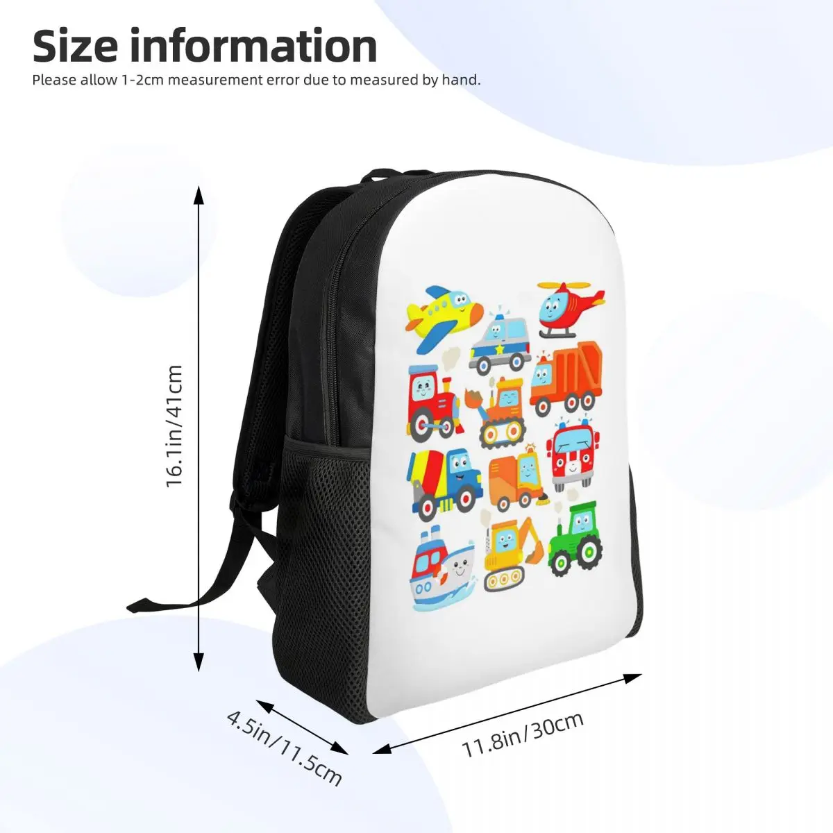 Plane Helicopter Excavator Trashtruck Ship Tractor Train Police Firetruck Backpack Daypack BookBag School Bag Shoulder Bags