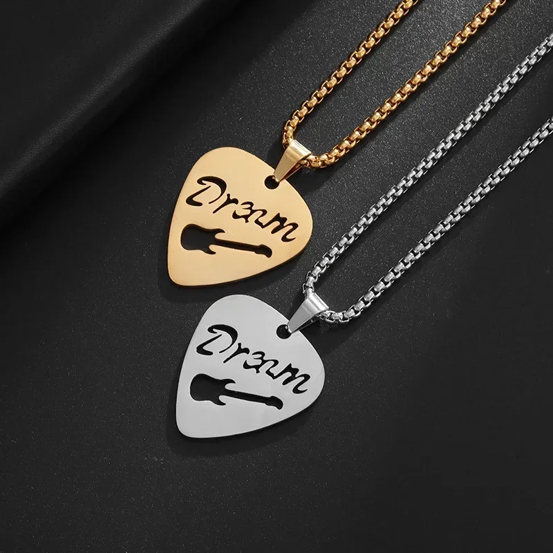 Hip Hop Rock Guitar Pick Stainless Steel Pendant Necklace Men and Women Fashion Music Party Jewelry