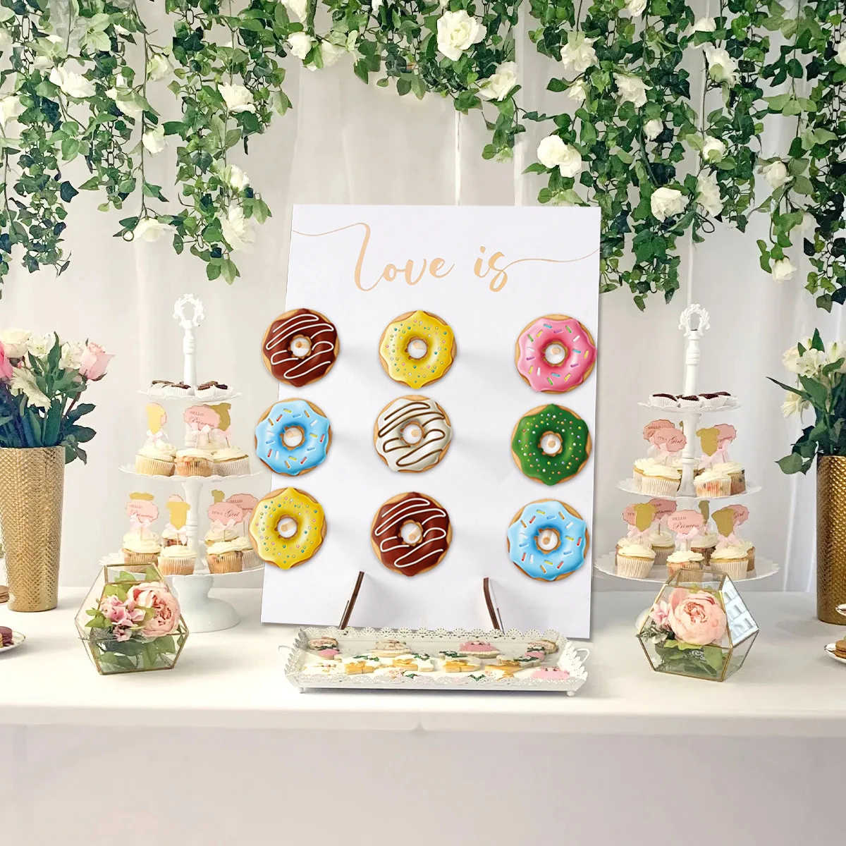 

Donut Party Wooden Donuts Wall & Stand Wedding Baby Shower Adult Kids Birthday Party Table Accessories Party Decorations