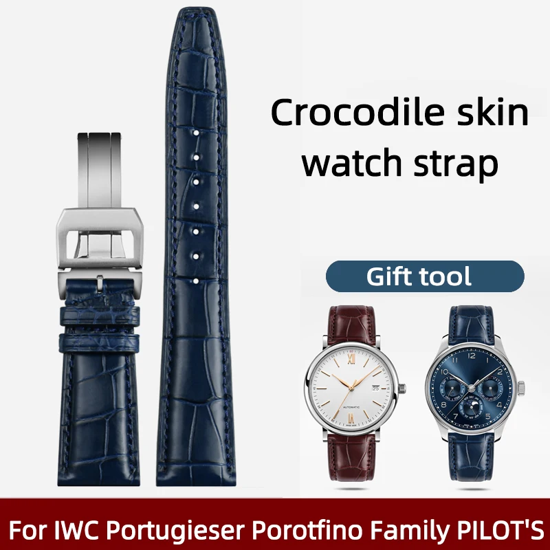 

Ремешок сменный из крокодиловой кожи для IWC Portugieser Porotfino Family PILOT'S, складная пряжка, 20 мм 21 мм 22 мм