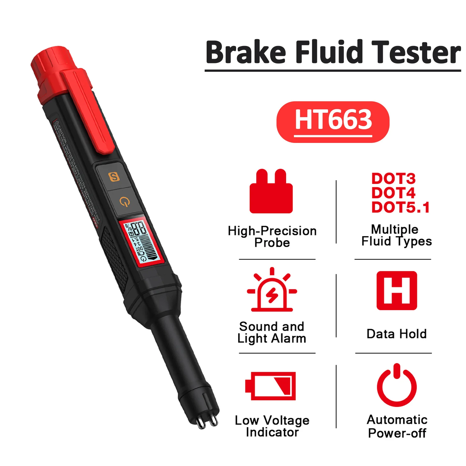 Digital Brake Fluid Tester Moisture Meter Liquid Oil Tester Analyzer for DOT3/DOT4/DOT5.1 Audible Alarm Brake Oil Quality Check