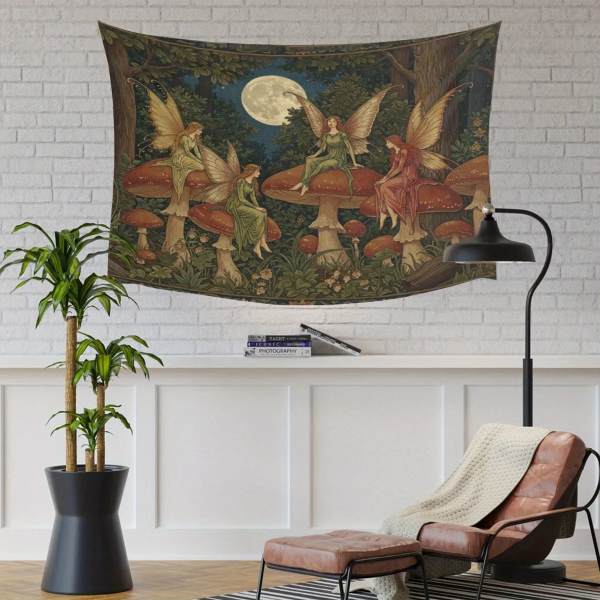 VIKAMA Retro Forest Elf Mushroom Tapestry, Medieval Moonlight Fairy Wall Hanging for Bedroom Living Room Dorm