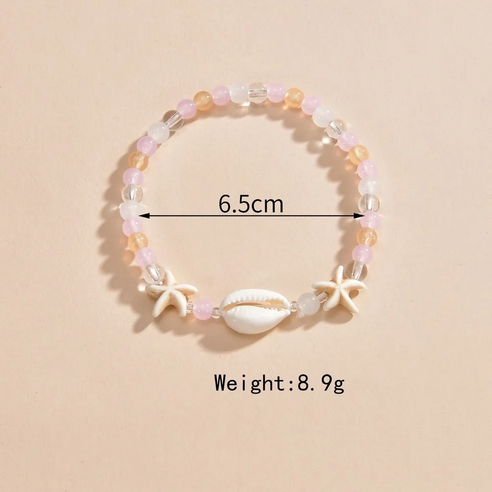 Bohemian style starfish shell mixed with round bead women\'s anklet