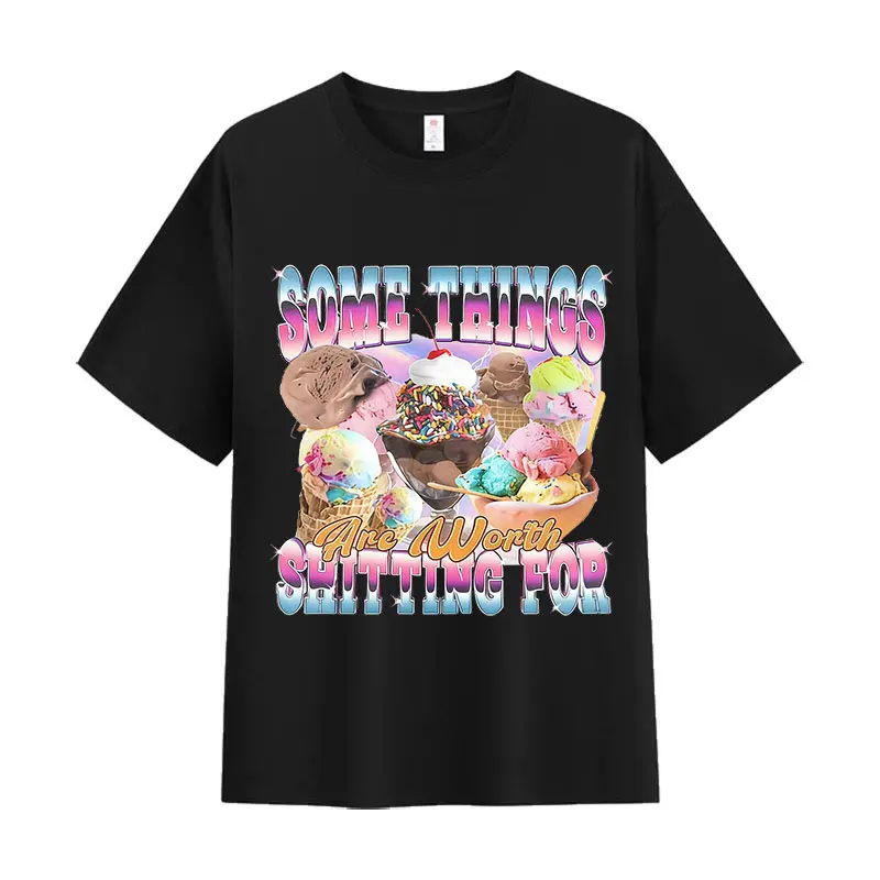 

Забавная футболка с графическим принтом для любителей мороженого, модная винтажная одежда для мужчин и женщин, повседневная хлопковая футболка с круглым вырезом и короткими рукавами