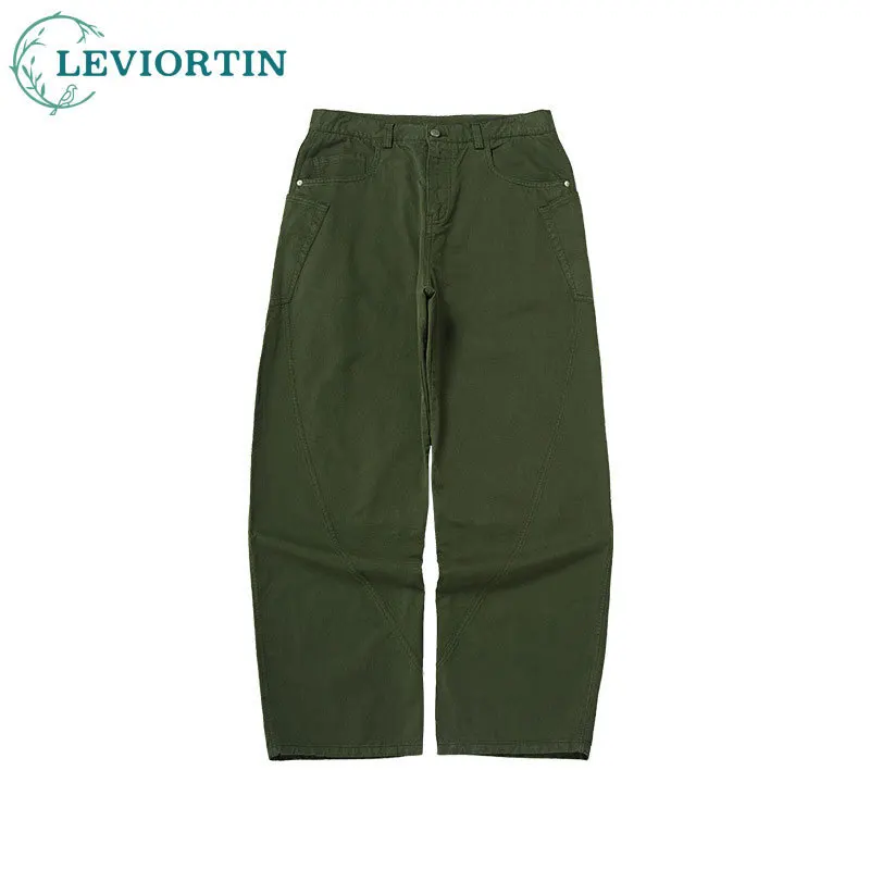 

autumn and winter new fashionable versatile curved knife work pants men's washed retro solid color light mature casual pants