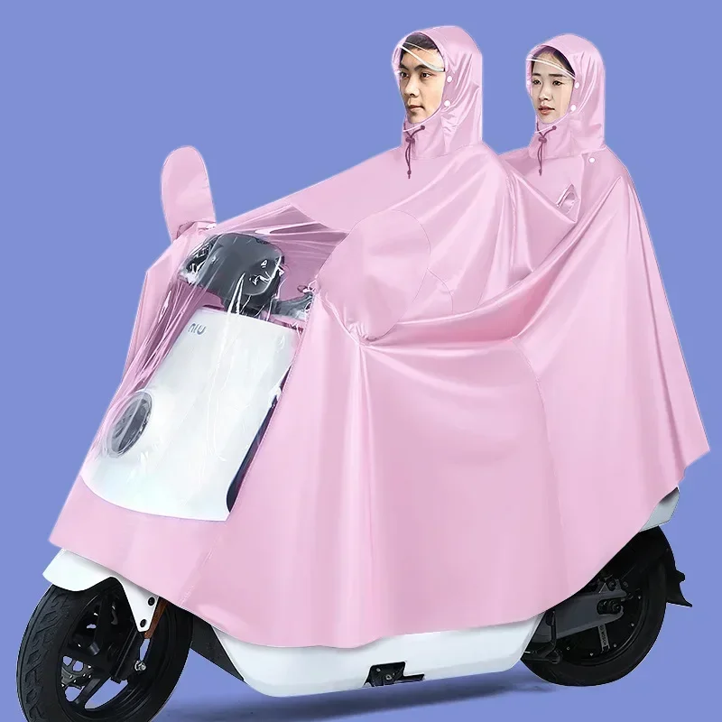 1 Pc Double Motorcycle Poncho Raincoat Electric Car Wholesale Thickened and Lengthened Adult Battery Car Raincoat