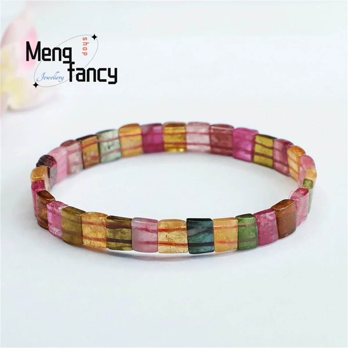 

Natural Brazilian Candy Tourmaline Hand Bracelet Simple Generous Personalized Charm Versatile Men Women Fashion Couple Jewelry