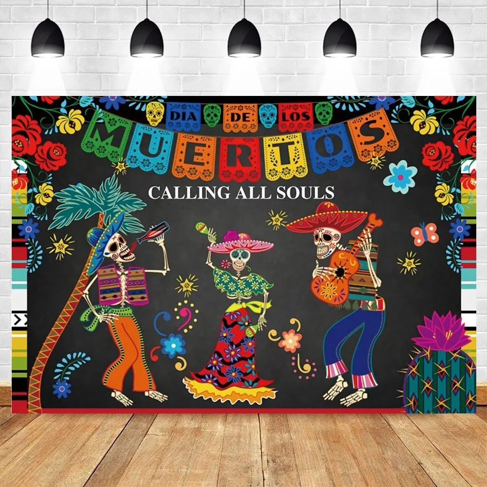 

Mexico Day of the Dead Decorations Backdrop Party Photo Photographic Background for Photography Dia De Los Muertos Banners