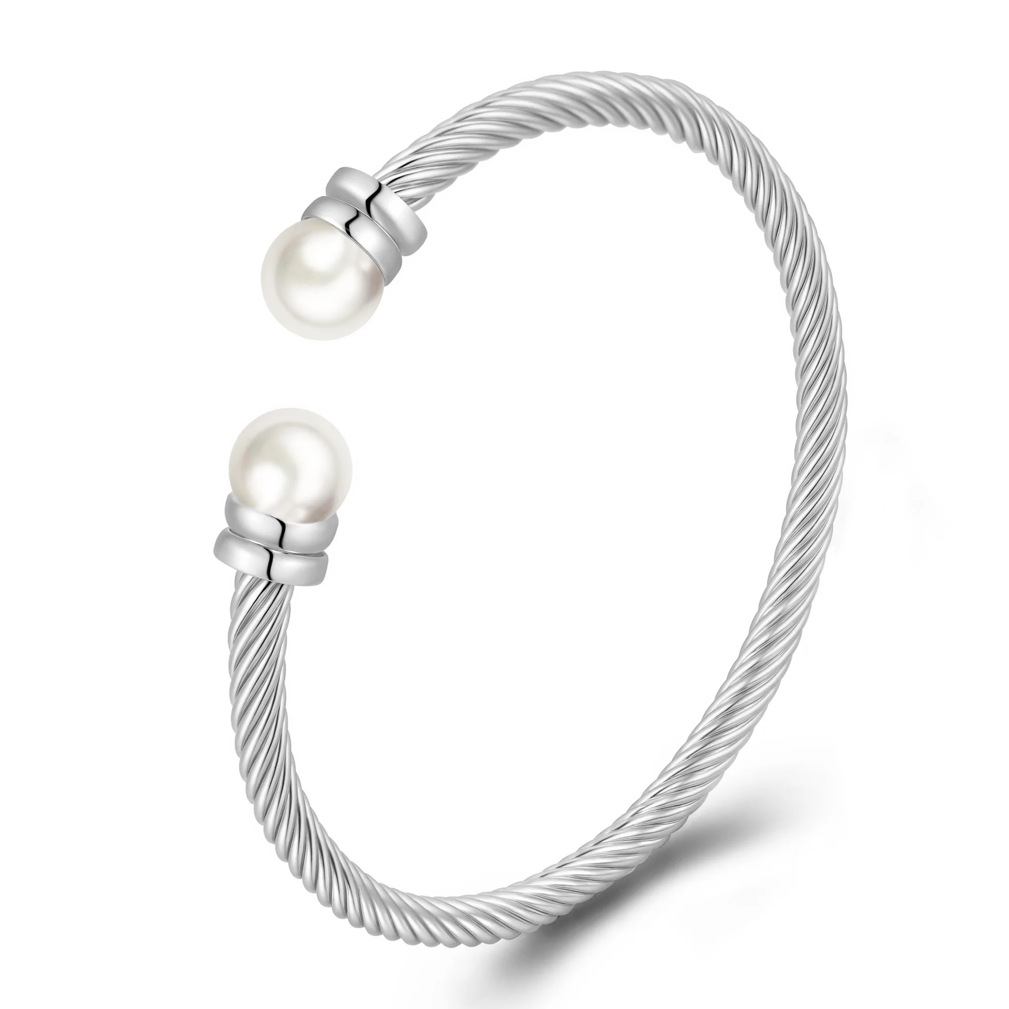 Twisted Cable Open Cuff Bangle Embellished with Swarovski Crystals Copper Gold Plated Women Jewelry Bridal Gift Pearl Design