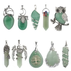 Green Aventurine Stone Pendant Hexagon Heart Waterdrop Bullet Pendant Handmade Women Necklace Jewelry Making Accessories