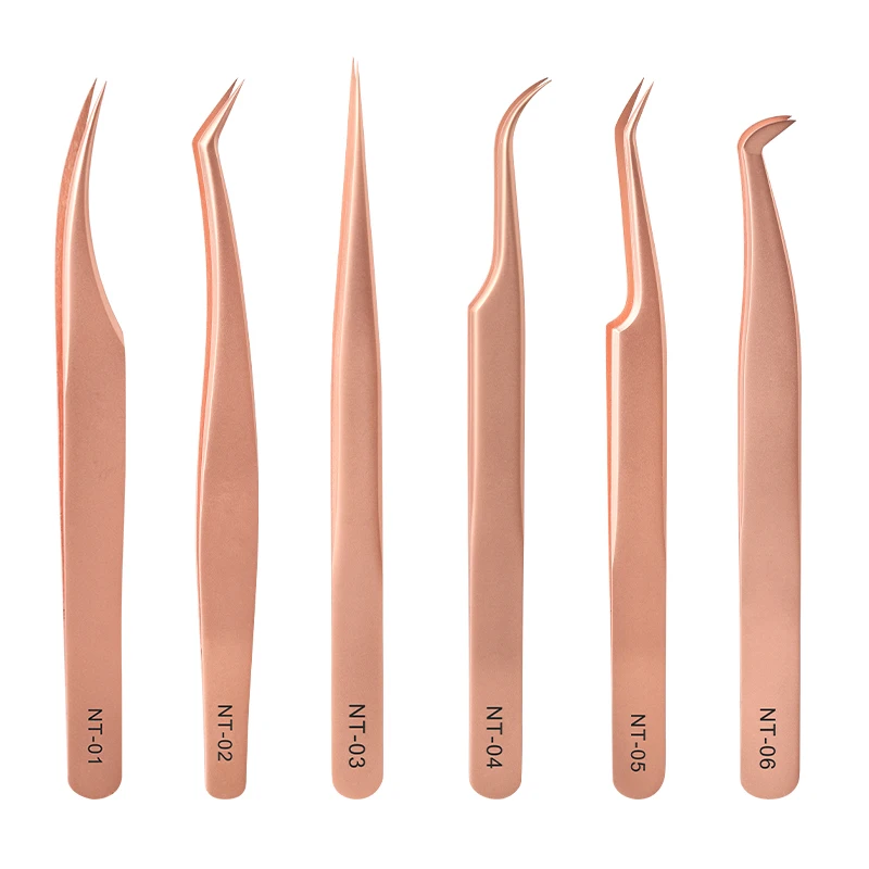 새로운 전문가용 파이버 팁 족집게 로즈 골드 속눈썹 족집게 스테인리스 스틸 속눈썹 연장 족집게 메이크업 도구