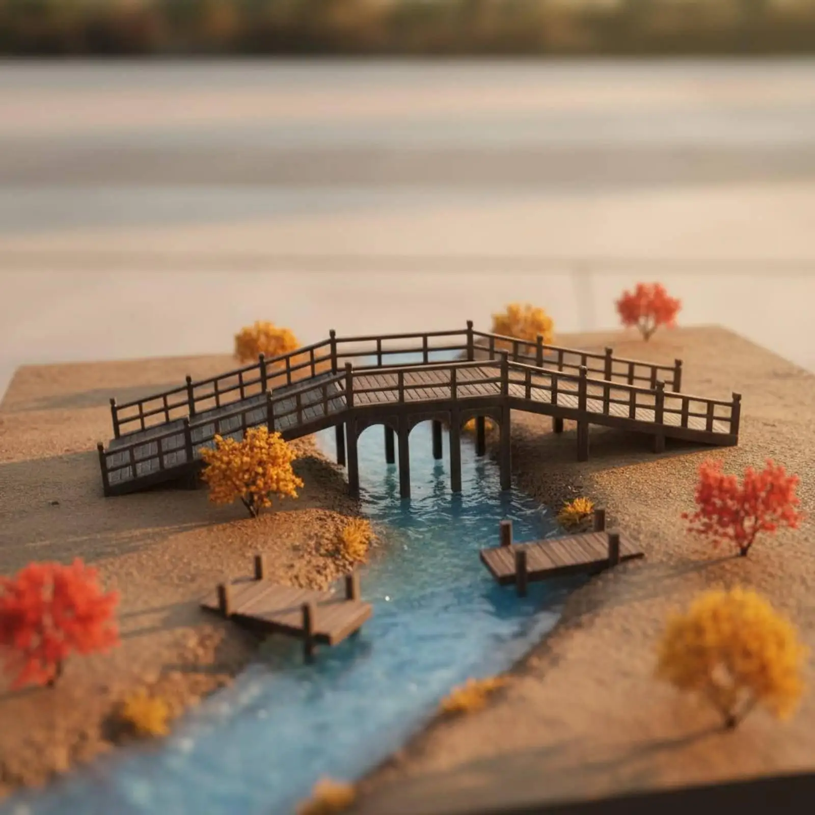 Decorative Wooden Bridge Antique Miniature Wood Decoration for Home Decor and Model Layout Scenery