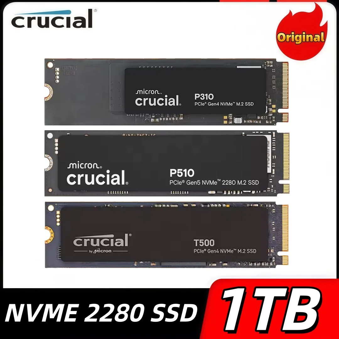 

Crucial 1TB PCIe Gen4 NVME 2280 M.2 SSD Internal Hard Drive P310 P510 TLC NAND For Gamers Creatives Solid State Drive
